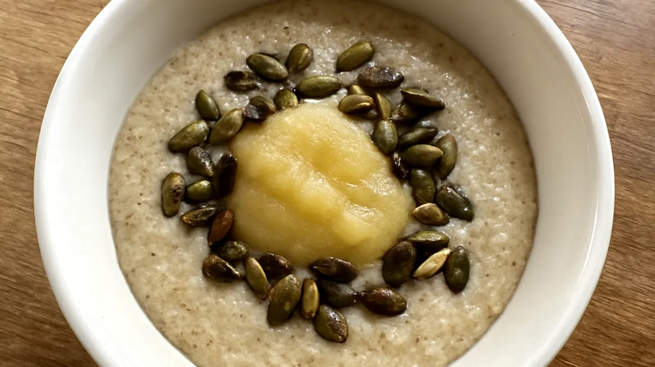 Amaranth-Porridge mit gerösteten Kürbiskernen und Apfelmus"